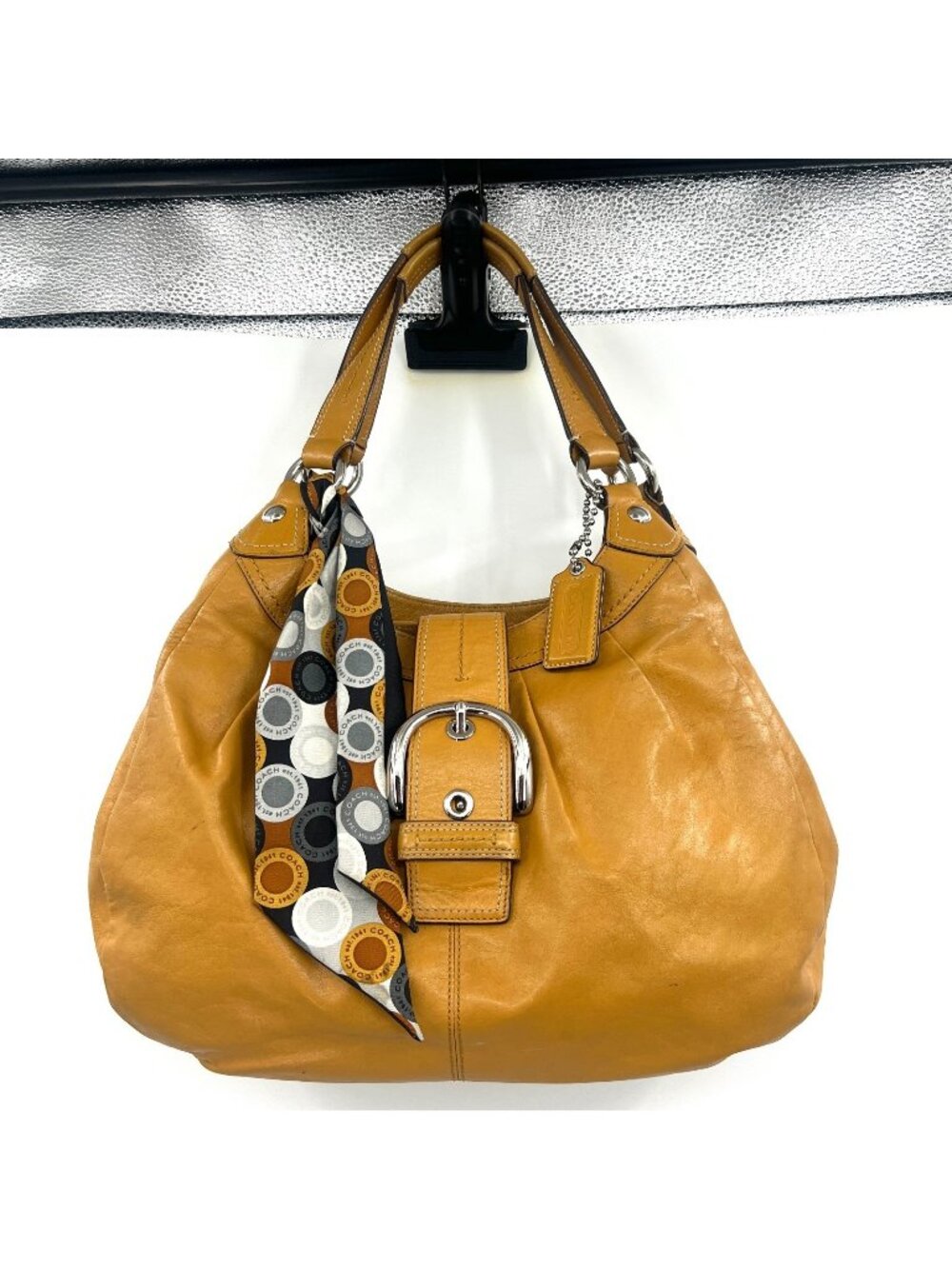 Coach Soho Lynn Mustard Yellow Leather Hobo Bag with Scarf